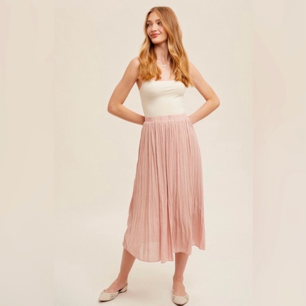 NWT Hem & Thread Pink Pleated Midi Skirt S